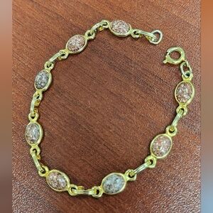 Gold-Tone Pink Glitter Oval Link Bracelet - Women Jewelry